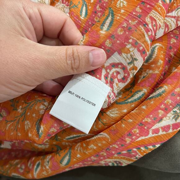 Rose Olive Sheer Paisley V Neck Boho Blouse Size M - Picture 6 of 9